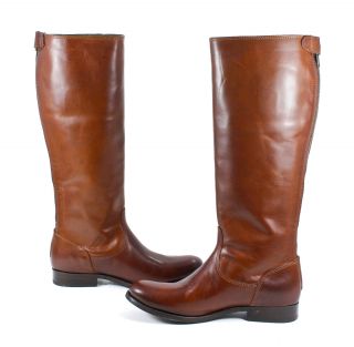 Frye Womens Melissa Button Back Zip Leather Cognac Brown Tall Boot 7 5
