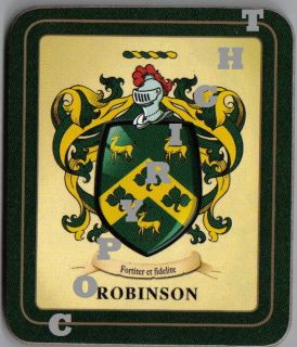 Robinson Coat of Arms Coasters 2 per Set Family Crest Corked Wood
