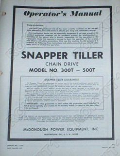 Tiller Operators Manual Parts List McDonough Power Equipment