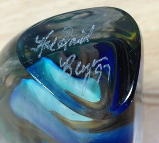 Art Glass Perfume Bottle Tri Corner Swirl Green Blue Vtg Signed