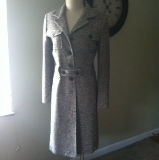 Long Belted Tweed Coat Womens Size 6 Rene Meisel