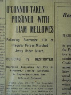 Civil War Oconnor Liam Mellowes Caught Newspaper July 1 1922