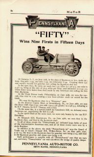 1909 Pennsylvania Fifty Auto Print Ad Original