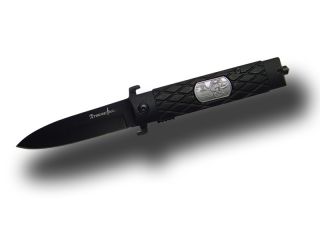 POLICE BATON POCKET KNIFE BLACK STAINLESS STEEL BLADE SPRING ASSISTED