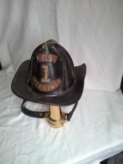 Merrimac MA Hose 1 Cairns Brothers Leather Fire Helmet Pre 1949