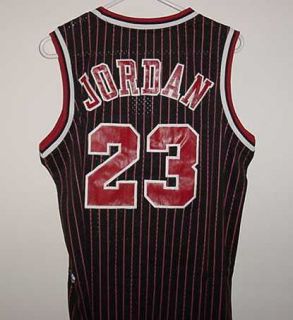 Michael Jordan Chicago Bulls New Black Pinstripped Jersey with Tags