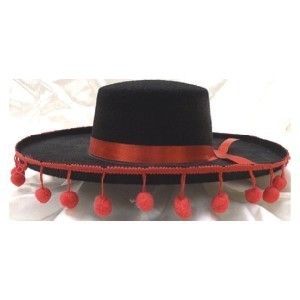 Adult Spanish Gaucho Hat Mexican Zorro Pom Poms Costume