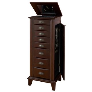 Powell Merlot Jewelry Armoire with Brushed Nickel Hardware with Seven