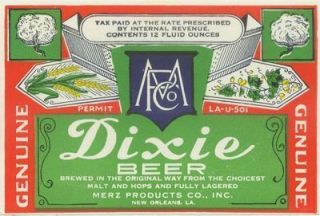 Merz Brewing Dixie Beer Label T Shirt New Orleans La