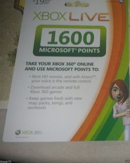 1600 Microsoft Points Card Xbox 360 Live
