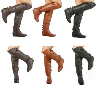 New Diva Lounge Iona 14 Buckle Thigh High Wedge Over The Knee Boots