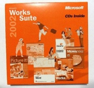Microsoft Works Suite 2002 Full CDs WORD PICTURE STREETS MONEY ENCARTA