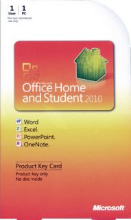 Microsoft Office Home and Student 2010 Product Key Card 1 User New