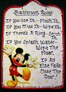 7x11 Bathroom Rules Disney MICKEY MOUSE SIGN Bath Sign Handcrafted