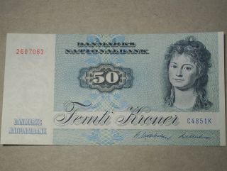 Series 1972 50 Kroner Banknote C4 Sign Mikkelsen Billestrup UNC