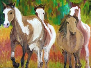 Michael Lee Original Daily Oil Painting Painted Horses Bright Vivid