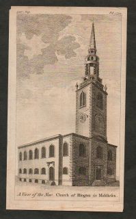 Antique Print of The New Church at Islington London Middlesex