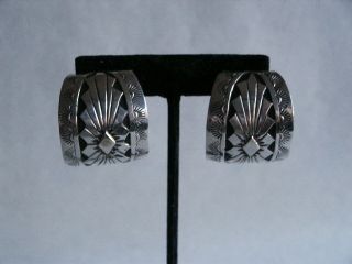 Vintage Navajo Sterling Incised Earrings Signed AY