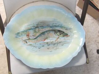 Antique Fish Platter Plater Serving Dish Elaborate Colorful Gold Trim
