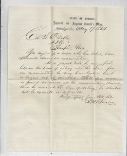LETTER GEORGIA MAY 1864 MILLEDGEVILLE ADJUTANT & INSPECTOR GENERALS
