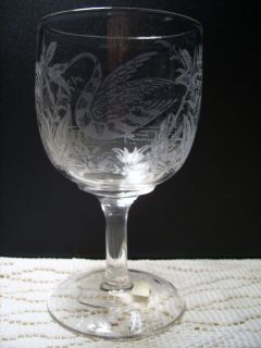 G323 Etched Swan Clear Goblet EAPG Early American Pressed Glass