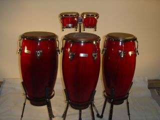 New 3 piece set of conga drums transparent wine red finish with free