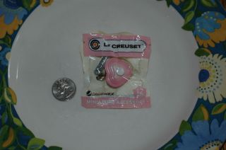 Le Creuset Dutch Oven~Mini Keychain Charm w/ Strap~Pink~Heart~New~Free