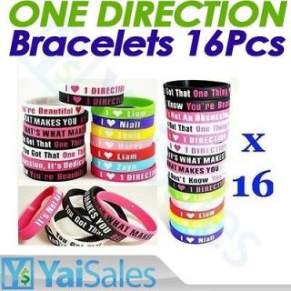 16Pcs I Love ONE DIRECTION 1D Fan Rubber Wristbands Silicone Bracelets
