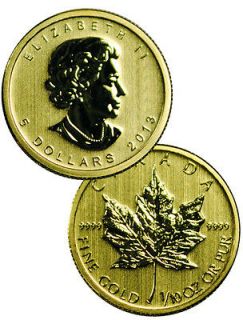 2013 Canada 1/10 Oz .9999 Fine Gold Maple Leaf $5 Coin SKU27478