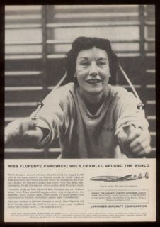 1956 Florence Chadwick photo Lockheed Constellation ad
