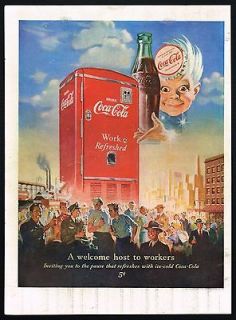 1950s BIG Original VINTAGE Coca Cola Machine & Sprite Boy City Art
