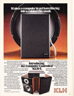Ad 1980 KLH 3 SPEAKERS It takes a computer to get bass this big