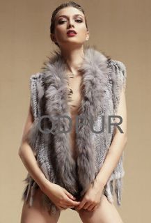 4Colors Real Knit Rabbit And Raccoon Fur Vest With Tassels Fashion
