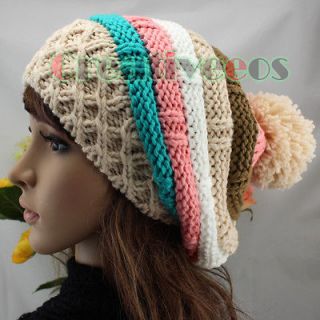 Cute Girls Winter Ski Cap Knit Wool Warm Hat Colorful Baggy Beanies