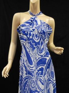 NWT $138 DONNA RICCO 100% Silk Stylish Blue/White Halter Womens Dress