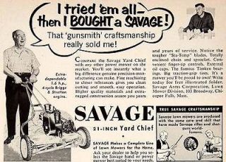 1952 Advert Savage Lawn Mower Household Arms Chicopee Falls