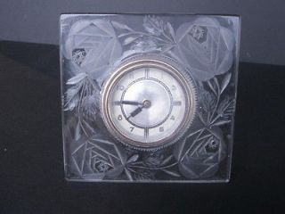 Antique Lux Cut Glass Rose Design Deco Clock