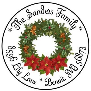 CHRISTMAS HOLIDAY WREATH #225 ~ LASER PRINTED ROUND ADDRESS LABELS