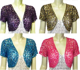 New Short Sleeve Shinning Sequins Beads Mini Jacket Cardi Shrug Bolero
