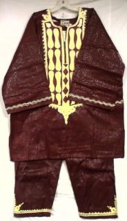African Clothing Men 3 PC Pant Suit Outfit Maroon Gold NotCom M L XL