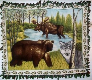 Moose, Bear and Wolf Fleece Blanket, handcrafted, new
