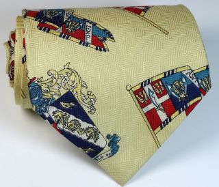 Tommy Hilfiger Trafford Coat of Arms Flag Gold Yellow SILK Neck Tie