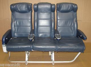 Row Of 3 Leather Airplane Aircraft Seats   Cinema, Waiting Room