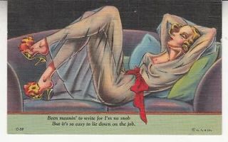 1942 SEXY Reclining Women in See Through Negligee Curt Teich Postcard