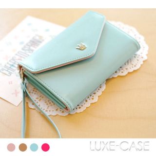 MINT or PINK Designer Cute Leather iPhone Wristlet Case Pouch Wallet