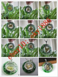 Jade Gold Pendant Spinning Circle Chinese Zodiac 12 Animal Good Luck