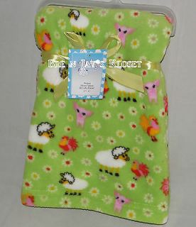 Angel Micro FLEECE Green Floral Farm Animals Blanket PIG Rooster SHEEP