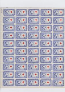 VINTAGE INTERNATIONAL RED CROSS 3 CENT USA STAMPS POSTAGES SHEET OF