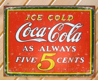 Cola Always 5¢ TIN SIGN retro vtg metal wall decor coke diner 1471