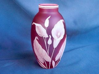 Thomas Webb England Cameo Art Glass Vase Calla Lily Decorated Vase
